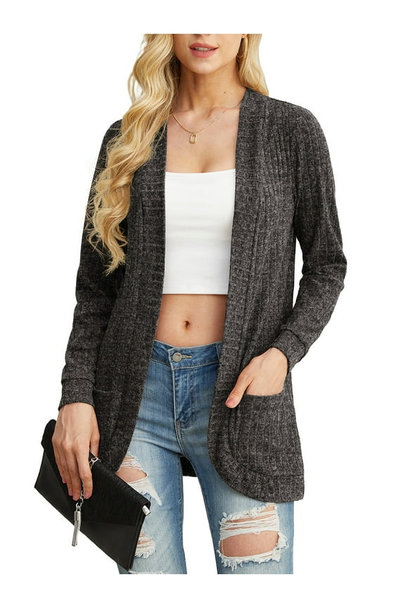 Women's Cardigan Long Sleeved Storage Casual Lightweight Soft And Comfortable Fan-shaped Hem Knitted Cardigan Sweater Coat Dark Gray L