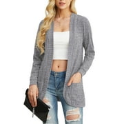 JWD Women's Cardigan Long Sleeved Storage Casual Lightweight Soft And Comfortable Fan-shaped Hem Knitted Cardigan Sweater Coat Gray 2XL