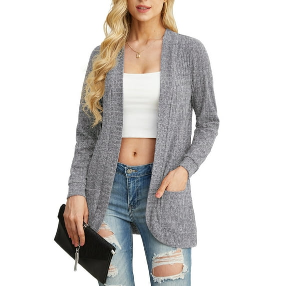 JWD Women's Cardigan Long Sleeved Storage Casual Lightweight Soft And Comfortable Fan-shaped Hem Knitted Cardigan Sweater Coat Gray L