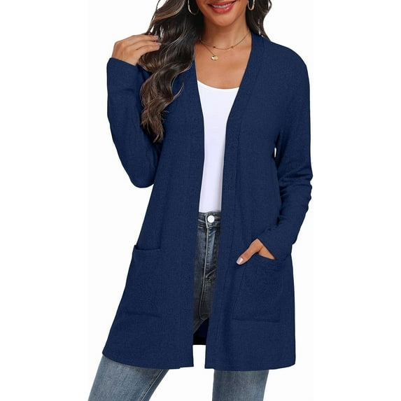 JWD Women's Cardigan Open Front Lightweight Cardigan Long Sleeve Sweater Cardigans with Pockets Royal Blue L