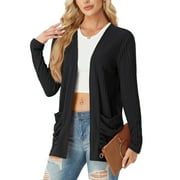 JWD Women's Cardigan Woolen Sweater Soft Comfortable Casual Lightweight With Pockets Black L