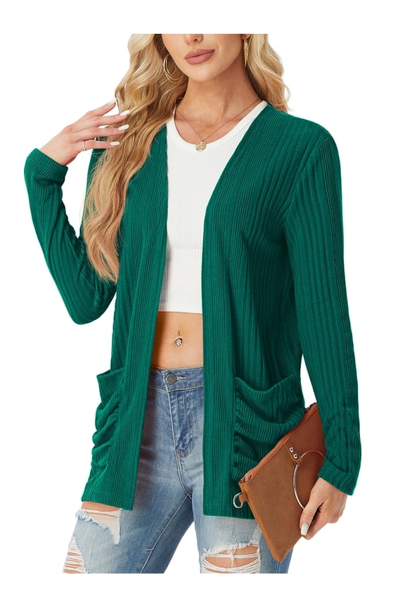 Women's Cardigan Woolen Sweater Soft Comfortable Casual Lightweight With Pockets Dark Green S
