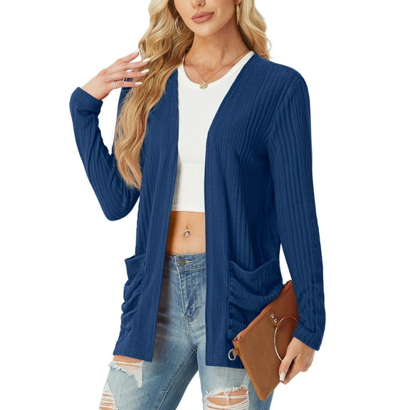 JWD Women's Cardigan Woolen Sweater Soft Comfortable Casual Lightweight With Pockets Navy Blue S