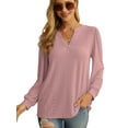 thumbnail image 1 of JWD Women's Casual V-neck Shirt Office Long Sleeve Bubble Cuff Four Seasons Top Dark Pink Large, 1 of 6