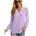 thumbnail image 1 of JWD Women's Casual V-neck Shirt Office Long Sleeve Bubble Cuff Four Seasons Top Purple Small, 1 of 6