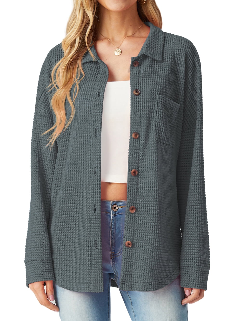 JWD Women's top Knitted Shirt Casual Fashion Long Sleeve, mesh ，with