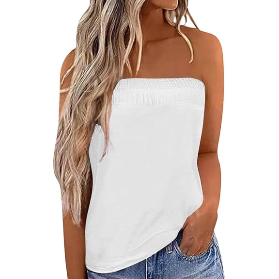 JWD Women's Floral Tube Tops Casual Summer Backless Strapless Top Sleeveless Bandeau Tanks Shirt White M