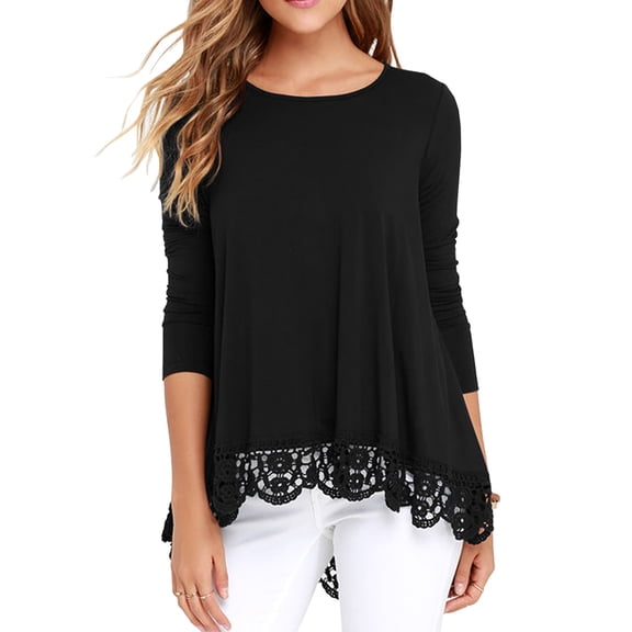 JWD Women's Long Sleeve Lace Trim A-Line Tunic Shirt, Rayon, Size Large