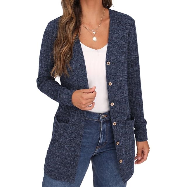 Button Down V-Neck Cardigan with Pockets