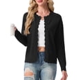 thumbnail image 1 of JWD Women's Long-Sleeved Crew Neck Scallop Edge Buttoned Cropped Cardigan Knitted Sweater, 1 of 7