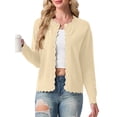 thumbnail image 1 of JWD Women's Long-Sleeved Crew Neck Scallop Edge Buttoned Cropped Cardigan Knitted Sweater, 1 of 7