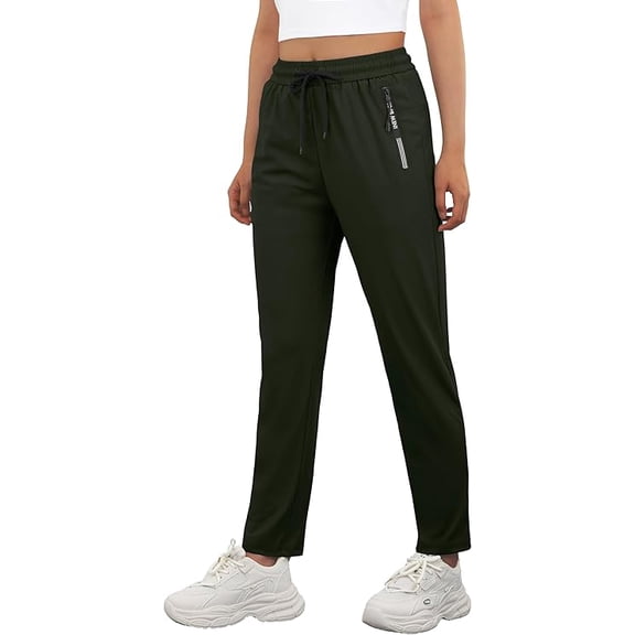 JWD Women's Quick Dry Stretch Athletic Pants Breathable Comfy Hiking Pants with Zipper Pockets Army Green L