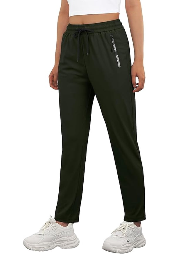 Women's Quick Dry Stretch Athletic Pants Breathable Comfy Hiking Pants with Zipper Pockets Army Green L