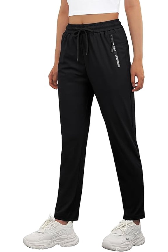 Women's Quick Dry Stretch Athletic Pants Breathable Comfy Hiking Pants with Zipper Pockets Black 2XL