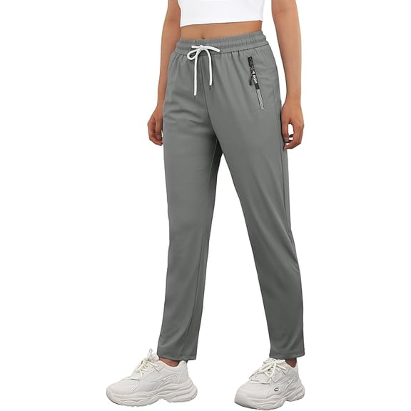 JWD Women's Quick Dry Stretch Athletic Pants Breathable Comfy Hiking Pants with Zipper Pockets Dark Gray L