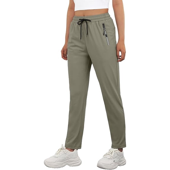 JWD Women's Quick Dry Stretch Athletic Pants Breathable Comfy Hiking Pants with Zipper Pockets Khaki S