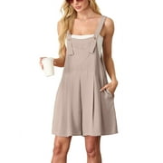 JWD Women's Rompers summer sleeveless short Jumpsuits Button adjustment with pocket Light Khaki L