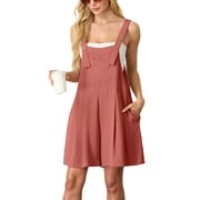 JWD Women's Rompers summer sleeveless short Jumpsuits Button adjustment with pocket Rust Red M