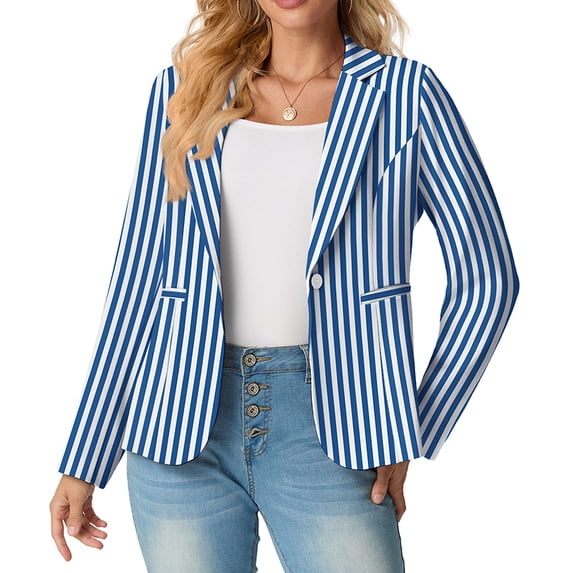 JWD Women's Single-Button Tailored Blazer Jacket – Notch Lapel, Lightweight Suit Coat Royal Blue White Sp 12