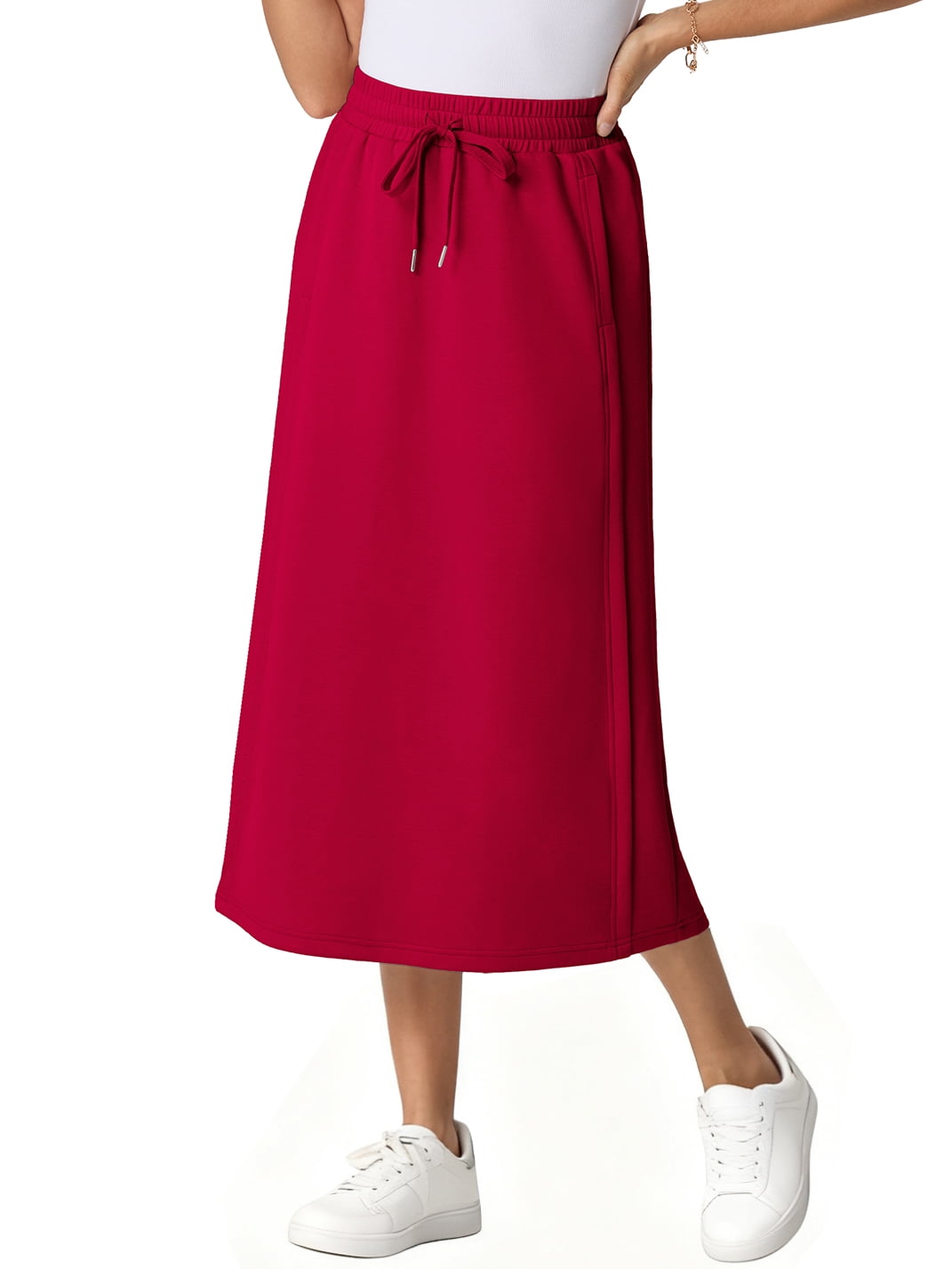 JWD Women's Elastic High Waist Maxi Skirt - Back Slit Flowy Wrap
