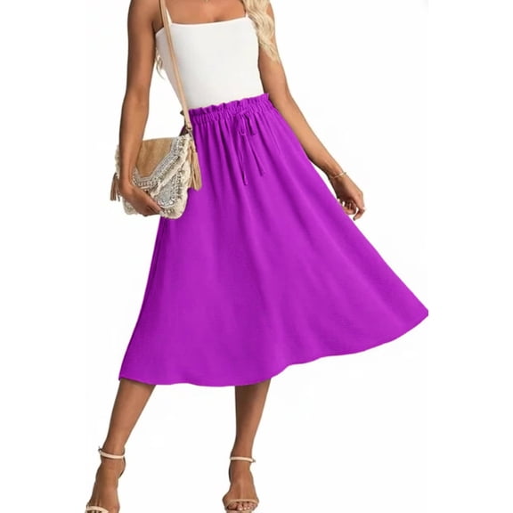 JWD Women's Skirts Flowy Maxi Skirt Summer Long Midi Length Casual Skirt Elegant Cool Dress with Pockets Dragon fruit red L