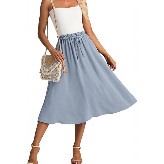 JWD Women's Skirts Flowy Maxi Skirt Summer Long Midi Length Casual Skirt Elegant Cool Dress with Pockets Haze blue L