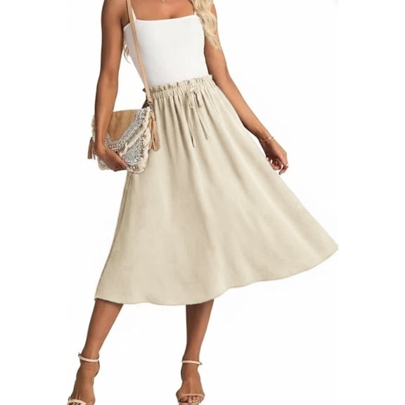 JWD Women's Skirts Flowy Maxi Skirt Summer Long Midi Length Casual Skirt Elegant Cool Dress with Pockets Ivory white L
