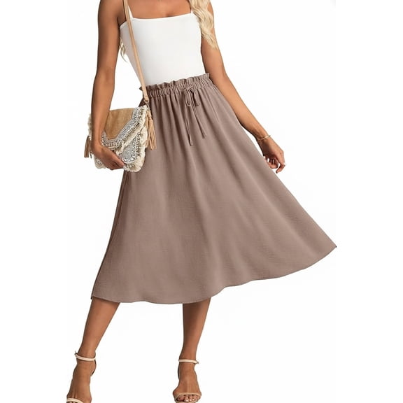 JWD Women's Skirts Flowy Maxi Skirt Summer Long Midi Length Casual Skirt Elegant Cool Dress with Pockets Khaki L