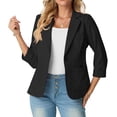 thumbnail image 1 of JWD Women's Slim Fit 3/4 Sleeve Notched Lapel Blazer - One Button Business Office Jacket with Pockets Black 16, 1 of 6