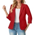 thumbnail image 1 of JWD Women's Slim Fit 3/4 Sleeve Notched Lapel Blazer - One Button Business Office Jacket with Pockets Red 8, 1 of 6
