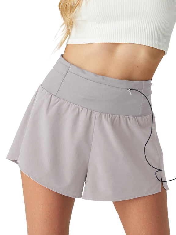 Women's High Waisted Running Shorts, Quick Dry Athletic Shorts with Deep Phone Pocket & Zipper, Lightweight Workout Shorts for Yoga Hiking