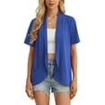 thumbnail image 1 of JWD Women’s Summer Cardigans Lightweight Open Front Draped Ruffles Hem Short sleeved thin cardigan with curved edges, elegant, casual, lightweight cardigan Royal Blue-S, 1 of 6