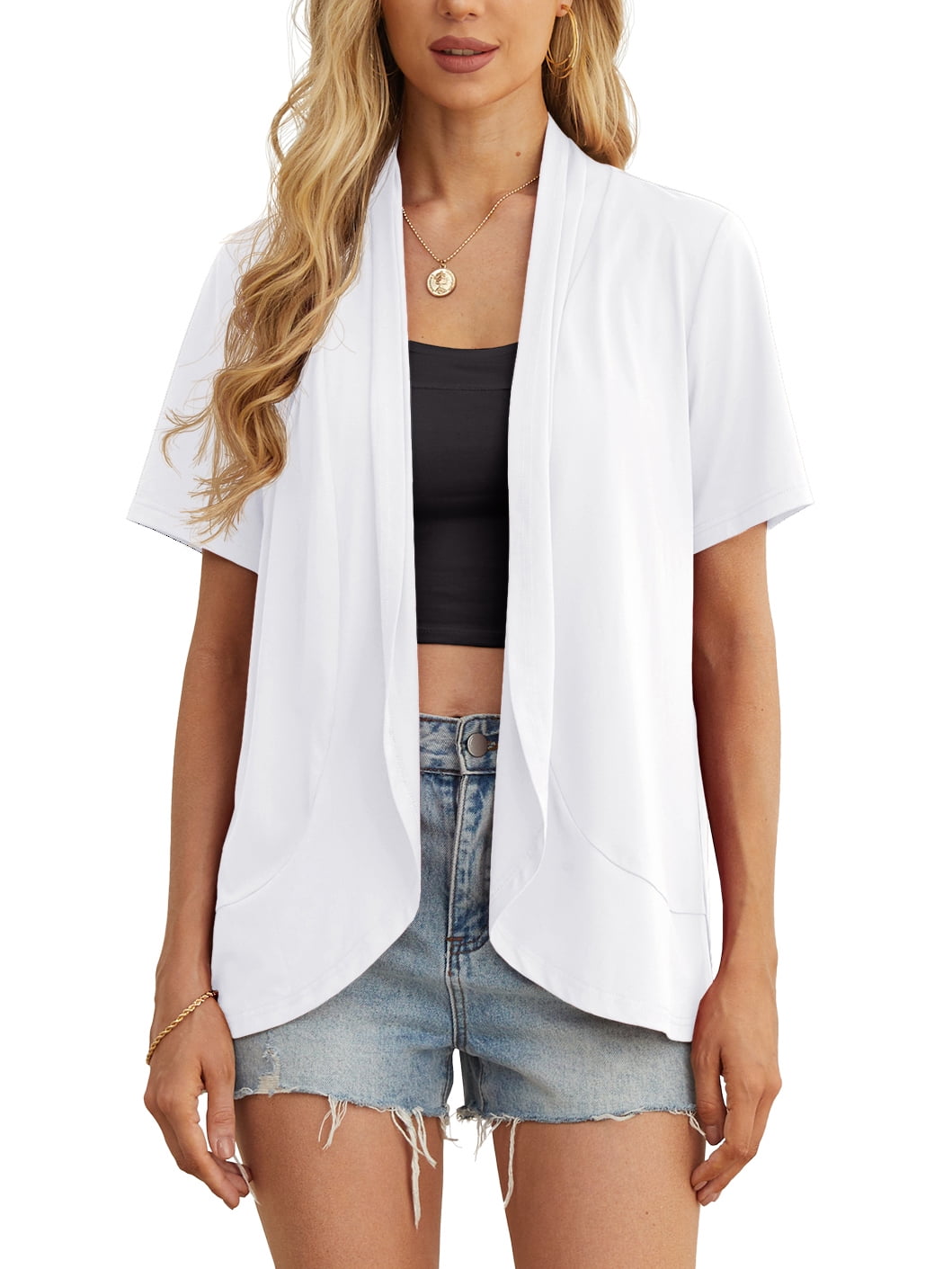 Draped Ruffles JWD Women's Summer Lightweight Knit Bolero, Open Front Draped Ruffles ...