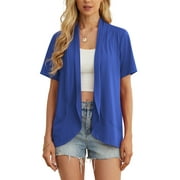 JWD Women’s Summer Cardigans Lightweight Open Front Draped Ruffles Hem Short sleeved thin cardigan with curved edges, elegant, casual, lightweight cardigan Royal Blue-M
