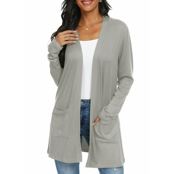 JWD Women's Cardigan Casual Lightweight with Pocketes Long Sleeve Open Front Cardigan Gray XL