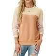 thumbnail image 1 of JWD Women's Top Fashionable Color Blocked Long Sleeved Round Neck Knitted Casual Loose Pullover Shirt Warm Shirt Top PJ-Apricot Yellow XL, 1 of 8