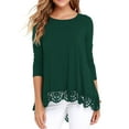 thumbnail image 1 of JWD Women's Tops Long Sleeve Lace Trim O-Neck A Line Tunic Blouse Dark Green-Large, 1 of 6