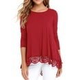 thumbnail image 1 of JWD Women's Tops Long Sleeve Lace Trim O-Neck A Line Tunic Blouse Red-Small, 1 of 5