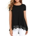 thumbnail image 1 of JWD Women's Tops Short Sleeve Lace Trim O-Neck A Line Tunic Blouse Black-Large, 1 of 7