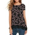 thumbnail image 1 of JWD Women's Tops Short Sleeve Lace Trim O-Neck A Line Tunic Blouse FP Gypsophila Black-S, 1 of 6
