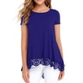 thumbnail image 1 of JWD Women's Tops Short Sleeve Lace Trim O-Neck A Line Tunic Blouse Royal Blue-X-Large, 1 of 6