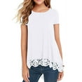 thumbnail image 1 of JWD Women's Tops Short Sleeve Lace Trim O-Neck A Line Tunic Blouse White-Small, 1 of 6