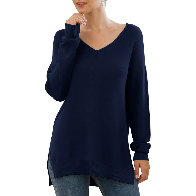 Loose V Neck Long Sleeve Split Sweater Loose V Neck Long Sleeve Split Sweater