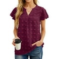 thumbnail image 1 of JWD Women’s V Neck Ruffle Short Sleeve Blouse Swiss Dot Flowy Shirt Summer Casual Lightweight Top Wine red-M, 1 of 6