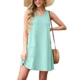 thumbnail image 1 of JWD Women's V-Neck Sleeveless Casual T-Shirt Dress With Pockets - Summer Loose Fit Mini Sundress for Beach Vacation Mint Blue 2XL, 1 of 6