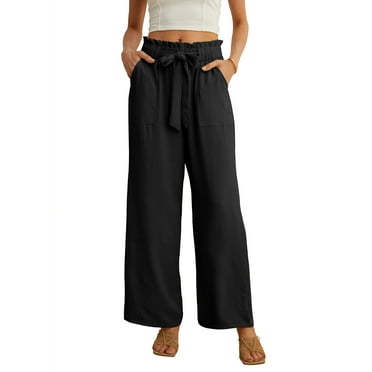 JWD Women's Wide Leg Pants With Pockets High Waist Adjustable Knot Loose Casual Trousers Business Work Casual Pants Black Large