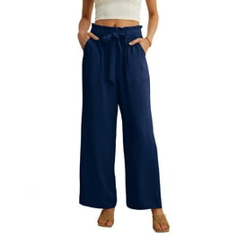 Wide Leg Pants for Women Elastic Waist Drawstring Cotton Linen Pants Casual  Loose Fit Lounge Trousers with Pockets 