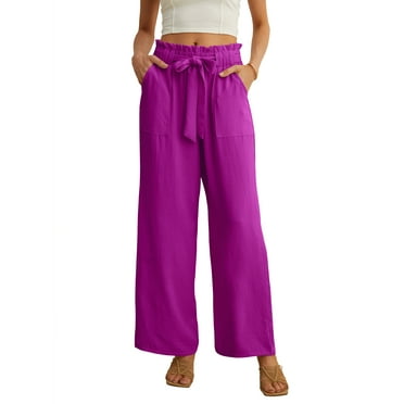 JWD Women's Wide Leg Pants With Pockets High Waist Adjustable Knot Loose Casual Trousers Business Work Casual Pants Dragon fruit red Small