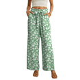 thumbnail image 1 of JWD Women's Wide Leg Pants with Pockets High Waist Adjustable Knot Loose Casual Trousers Business Work Casual Pants Green White Flower Small, 1 of 10