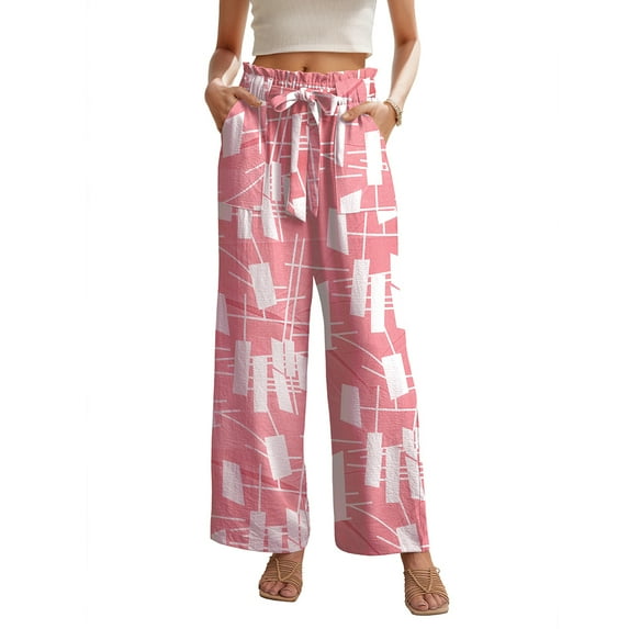 JWD Women's Wide Leg Pants with Pockets High Waist Adjustable Knot Loose Casual Trousers Business Work Casual Pants
